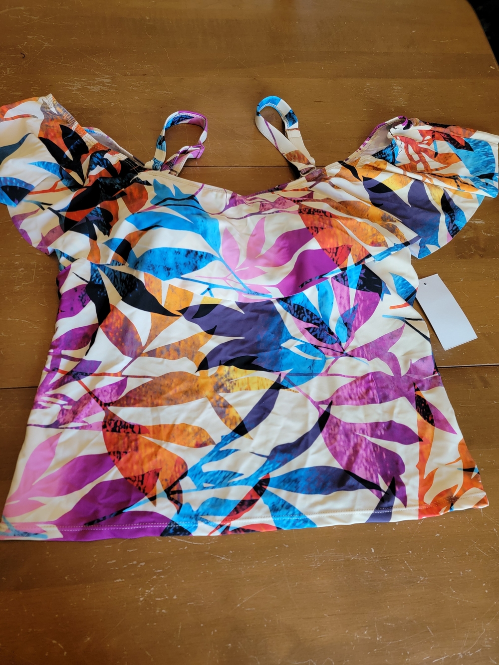 Off-Shoulder Floral Print Swim Tank Top - Multicolor Plus Size 2X